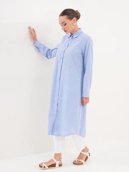 Basic Pamuklu Tunik Mavi + Şal Hediyeli
