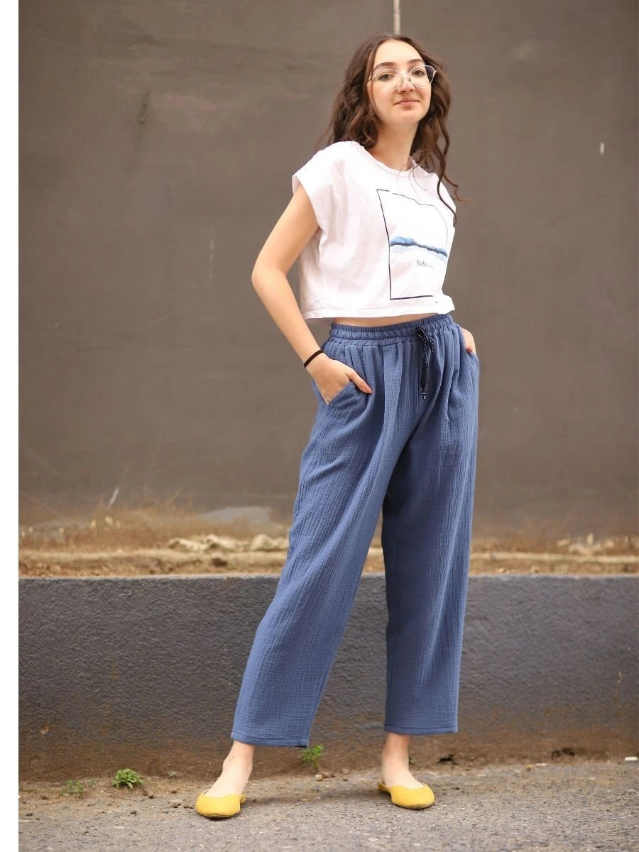 Müslin Pantolon Mavi