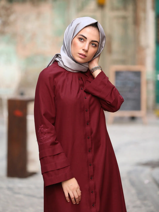 Kolu Nervürlü Tunik Bordo