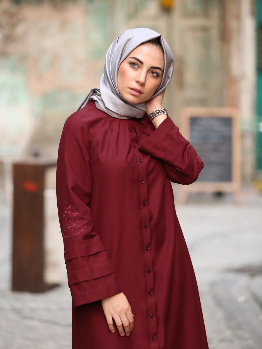 Kolu Nervürlü Tunik Bordo