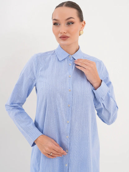 Basic Pamuklu Tunik Mavi + Şal Hediyeli