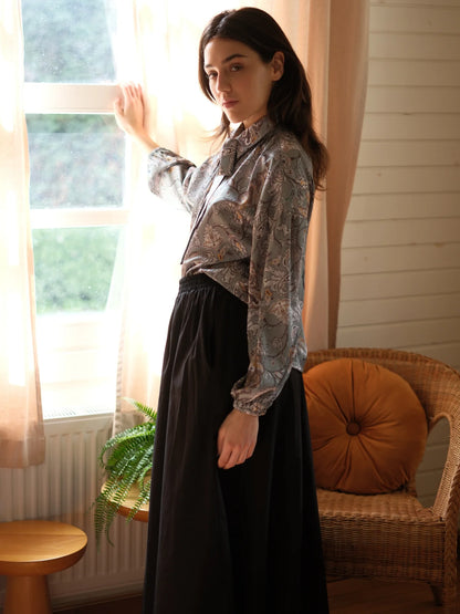 Şal Desen Saten Bluz Yeşil