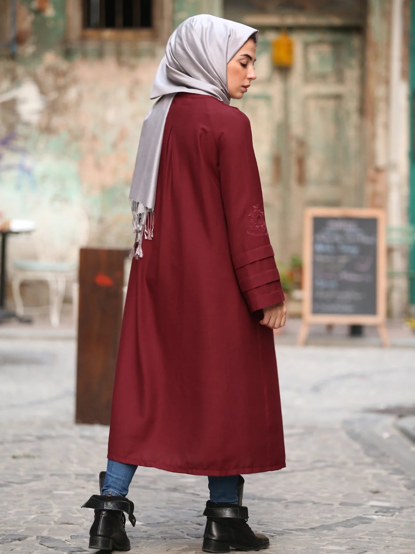 Kolu Nervürlü Tunik Bordo