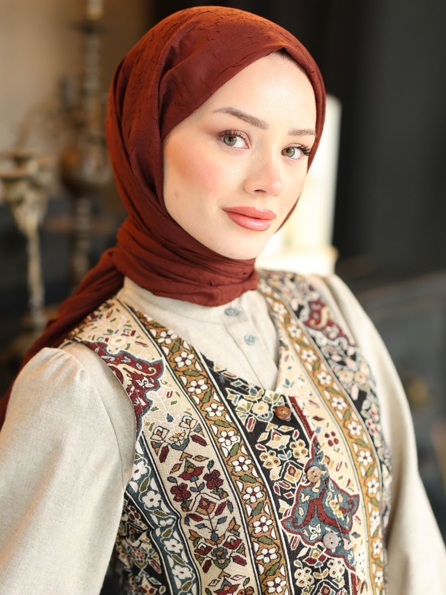 Goblen Yelekli Elbise Takım Taş