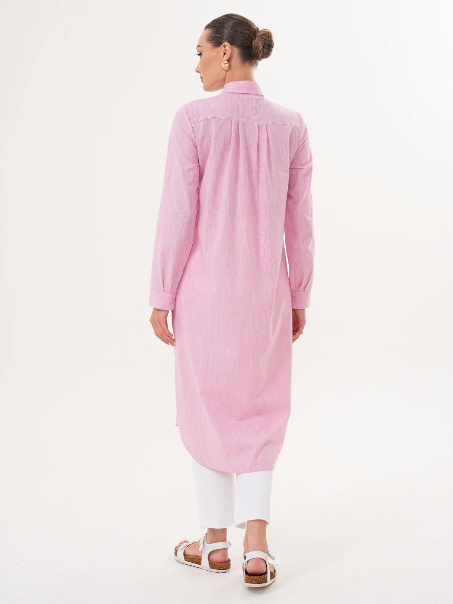 Basic Pamuklu Tunik Pembe + Şal Hediyeli