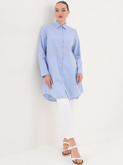 Basic Pamuklu Gömlek Mavi + Şal Hediyeli