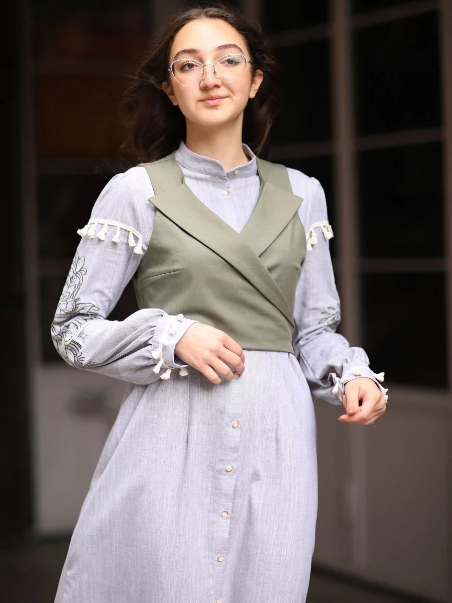 Firuze Elbise Yelek Takım Açık Yeşil/Haki