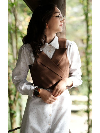 Yelekli Elbise Takım Kırık Beyaz