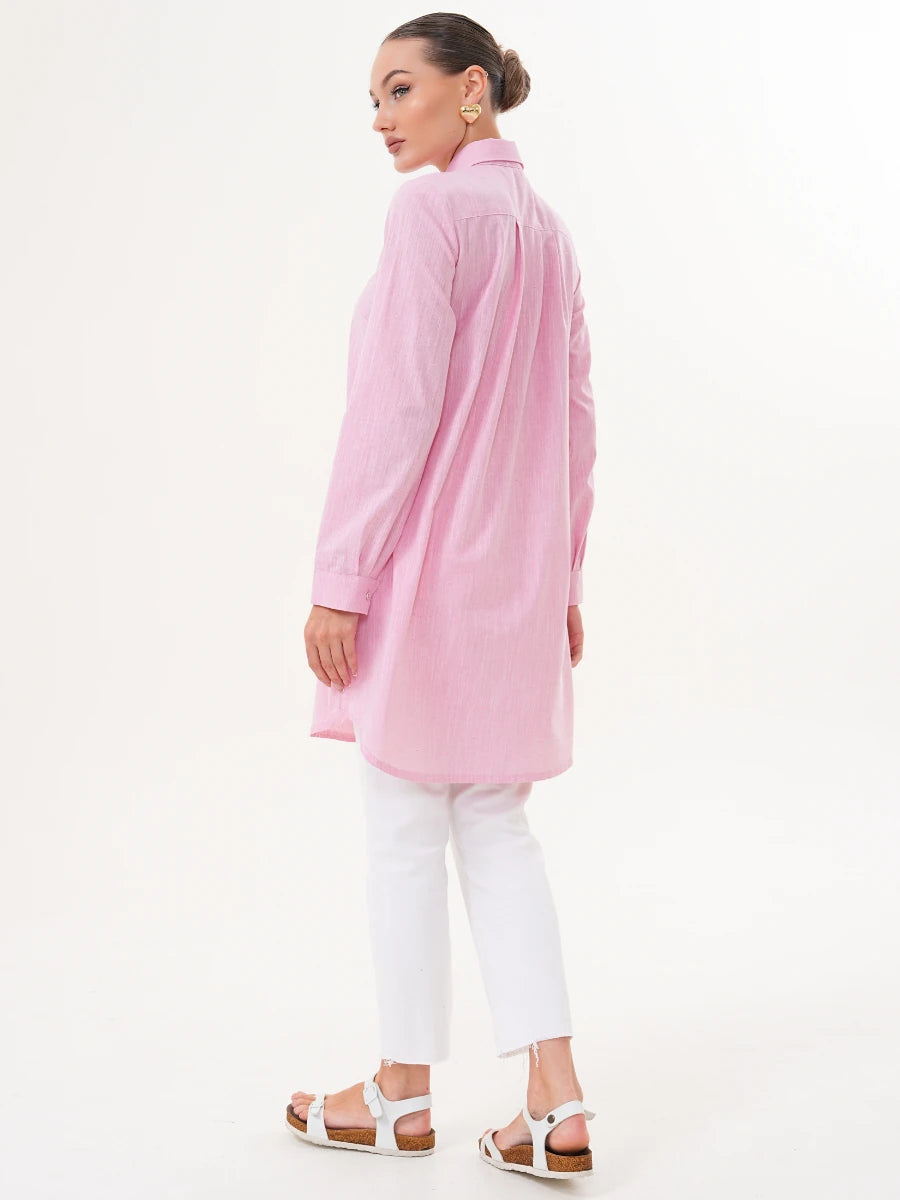 Basic Pamuklu Gömlek Pembe + Şal Hediyeli