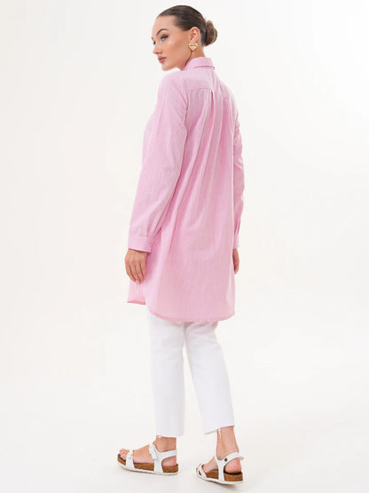 Basic Pamuklu Gömlek Pembe + Şal Hediyeli