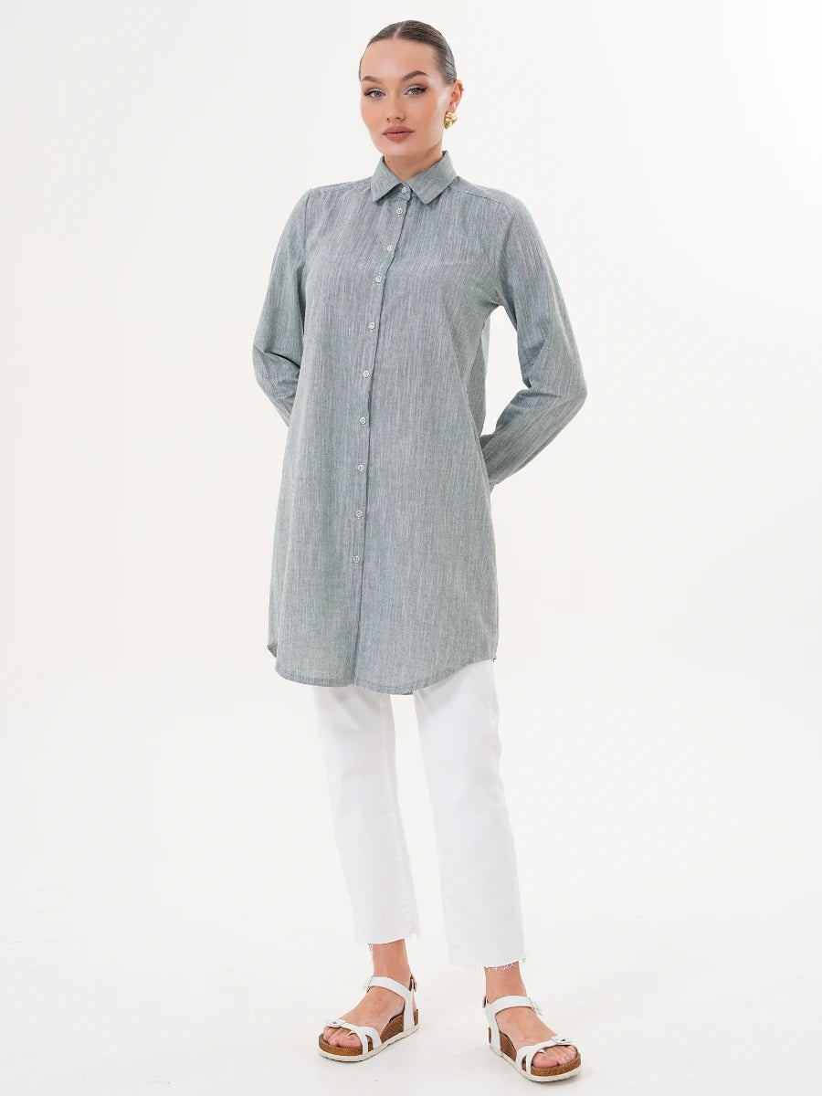 Basic Pamuklu Gömlek Yeşil + Şal Hediyeli