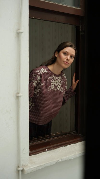 Arden Nakışlı Bluz Bordo