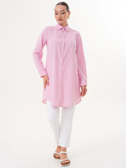 Basic Pamuklu Gömlek Pembe + Şal Hediyeli