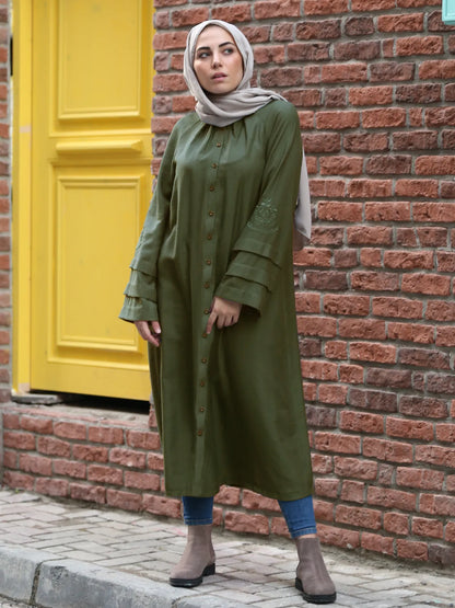 Kolu Nervürlü Tunik Haki