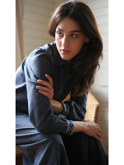 Etamin Nakışlı Pamuk Flanel Takım Lacivert