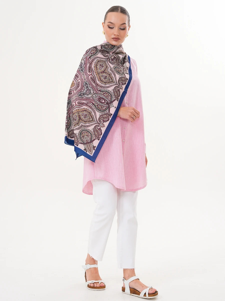 Basic Pamuklu Gömlek Pembe + Şal Hediyeli