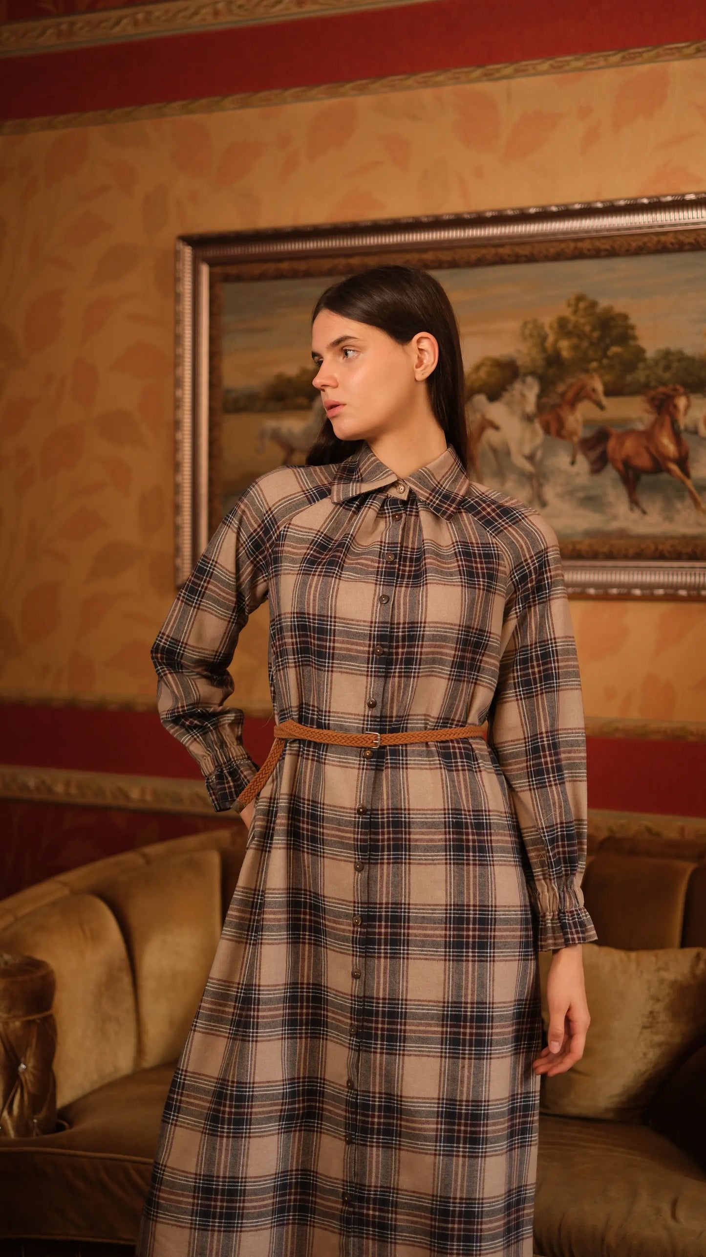 Mira Ekose Elbise - Bej/Laci