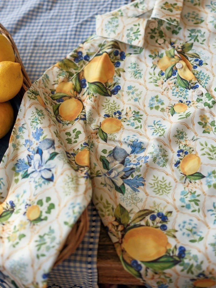 Limon Desenli Saten Gömlek