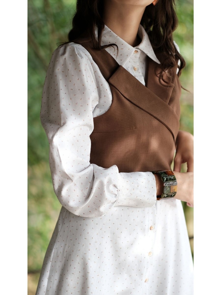 Yelekli Elbise Takım Kırık Beyaz