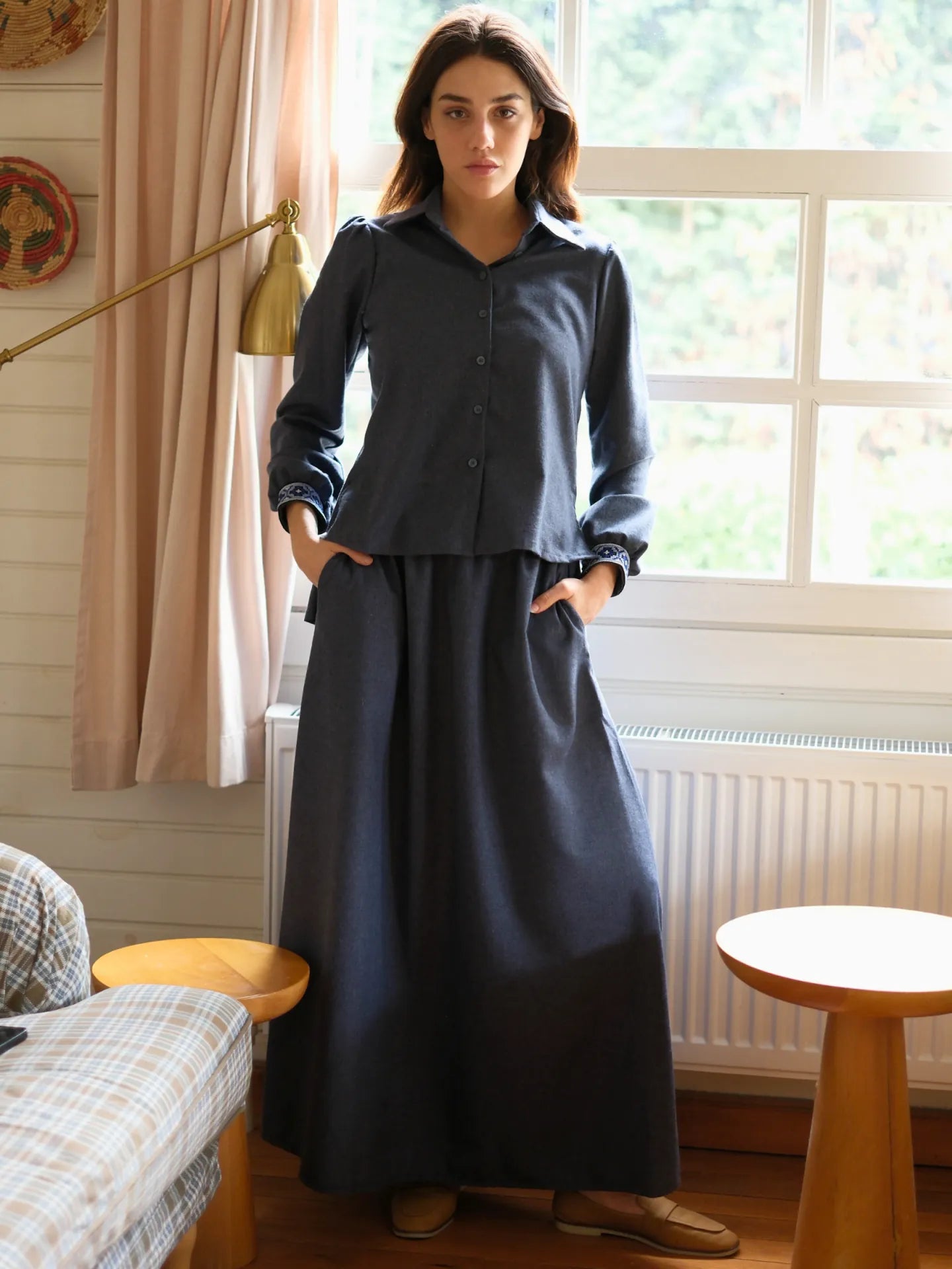 Etamin Nakışlı Pamuk Flanel Takım Lacivert