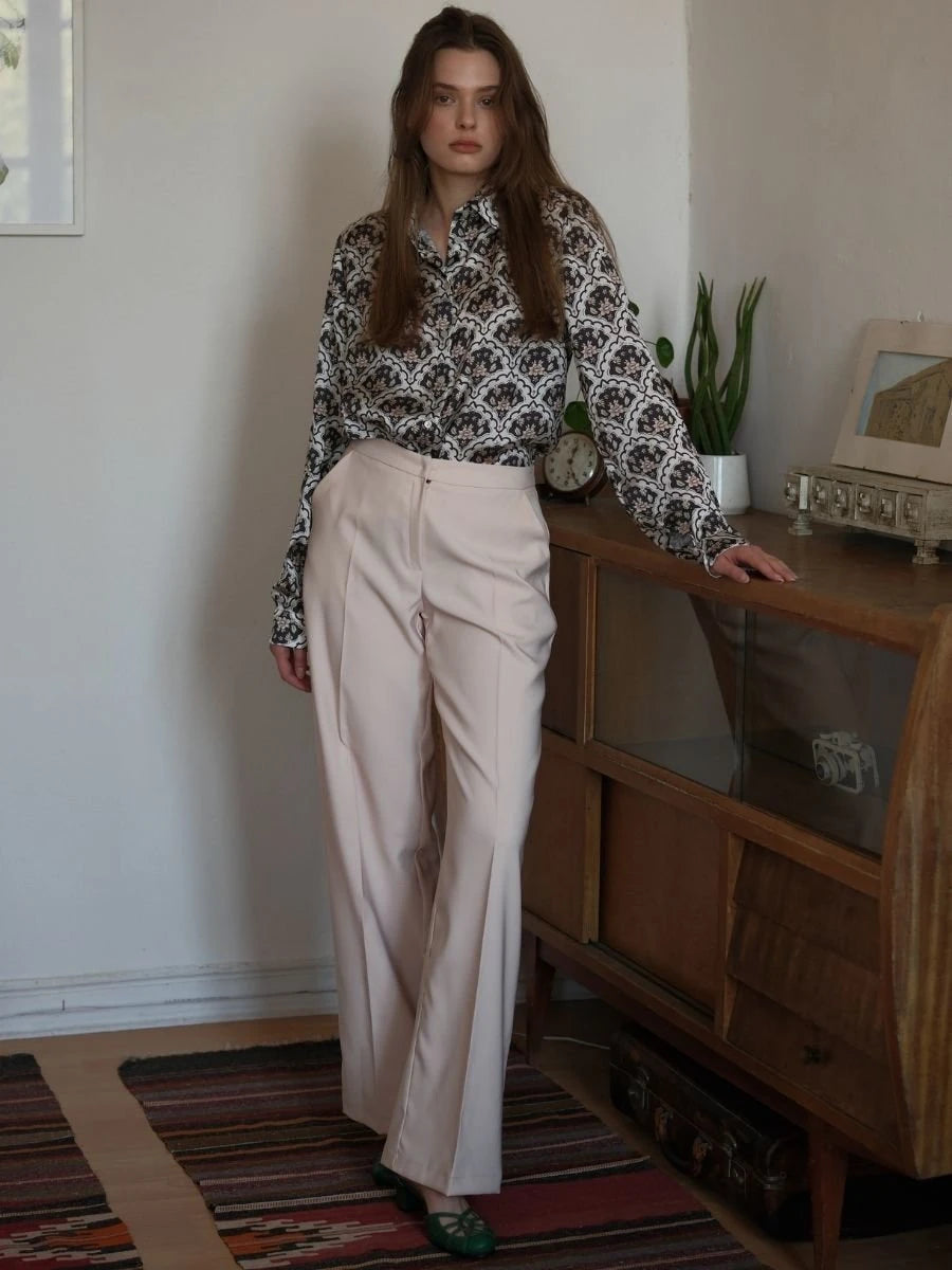 Gül Desen Saten Gömlek