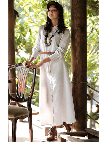 Çıtır Desen Elbise Kırık Beyaz