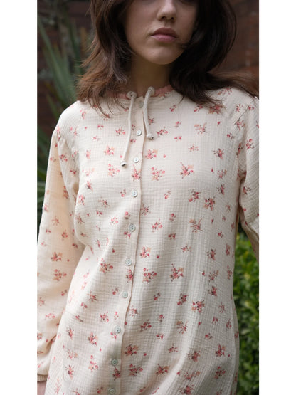 Çiçek Desenli Pamuklu Müslin Tunik Pembe