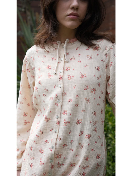 Çiçek Desenli Pamuklu Müslin Tunik Pembe