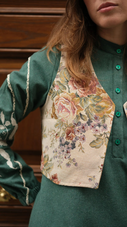 Lavinya Elbise + Goblen Yelekli Takım Petrol