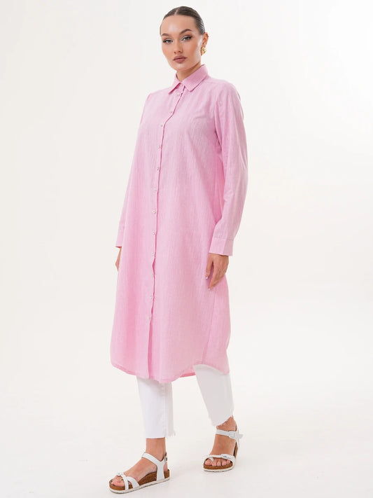 Basic Pamuklu Tunik Pembe + Şal Hediyeli