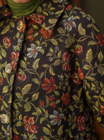 Çiçek Desenli Goblen Trençkot