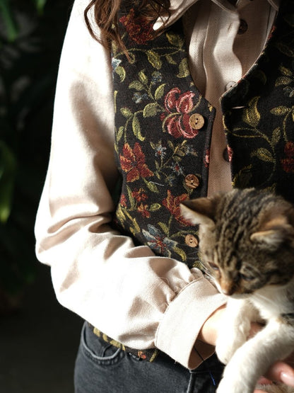 Çiçek Desenli Goblen Yelek