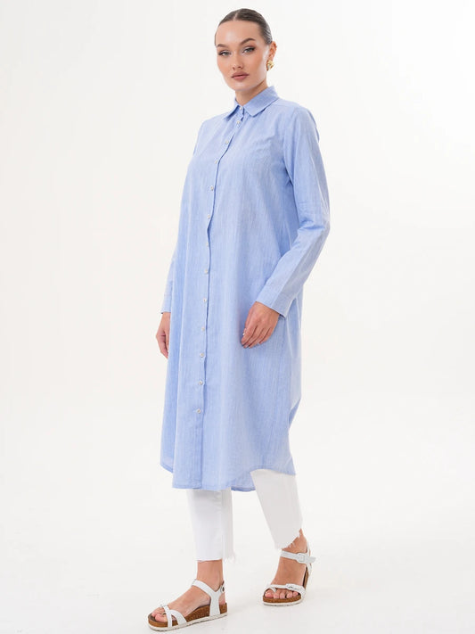 Basic Pamuklu Tunik Mavi + Şal Hediyeli