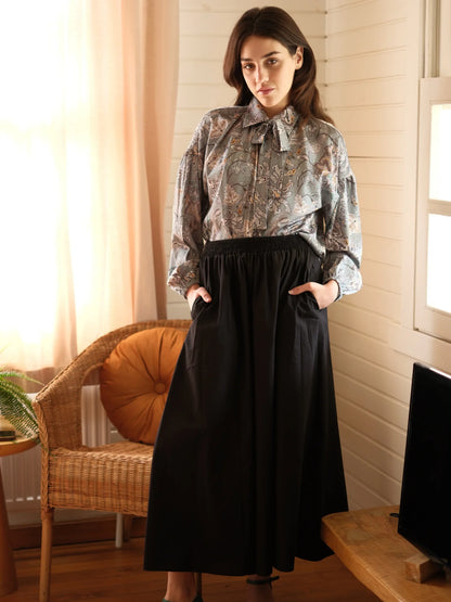 Şal Desen Saten Bluz Yeşil